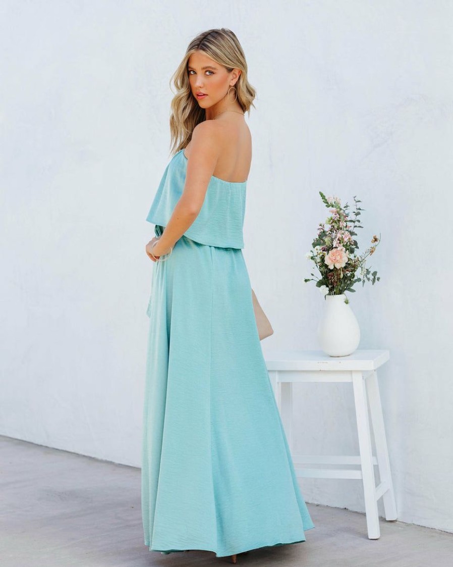 Clothing * | Tych-001 Head Over Heels Strapless Satin Maxi Dress Mint- Final Sale