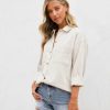 Clothing * | Thre-001 Henrietta Cotton Utility Button Down Top Light Grey Sunny Daze