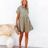 Clothing * | Miou-001 Not Your Babe Pocketed Cotton Babydoll Mini Dress Olive Final Sale Dresses