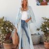 Clothing * | Enc-001 Coats & Jackets Joli Metallic Duster Kimono Light Blue