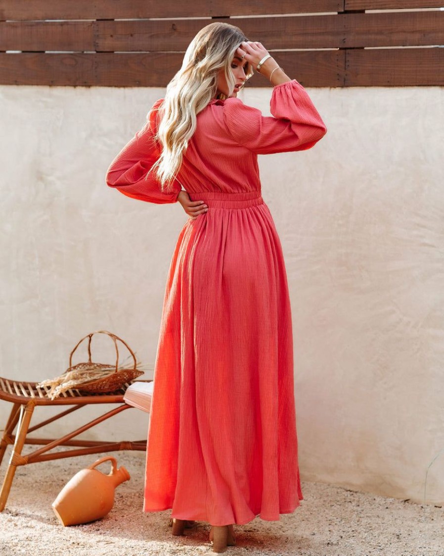 Clothing * | Aeom-001 Take Me To Miami First Bloom Cotton Ruffle Maxi Dress Rust Flash Sale