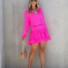 Clothing * | Skie-001 Jailen Smocked Ruffle Dress Hot Pink