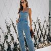 Clothing * | Blue-001 Rompers + Jumpsuits Vitamin Sea Pocketed Denim Cutout Jumpsuit Denim