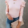 Clothing * | On T-001 Poetry In The Air Puff Sleeve Knit Sweater Blush