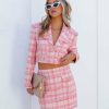 Clothing * | Endl-001 Rayanne Pocketed Crop Tweed Blazer Pink Final Sale Chic Matching Sets