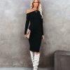 Clothing * | Tych-001 Arielle Off The Shoulder Ribbed Knit Midi Dress Final Sale