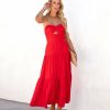 Clothing * | Aeom-001 Guest Of Wedding Amelinda Strapless Cutout Midi Dress Red