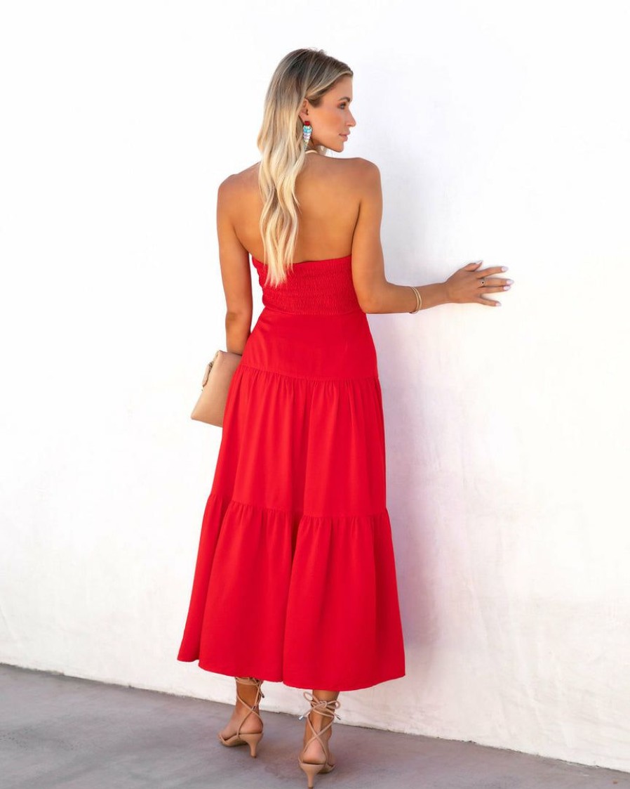 Clothing * | Aeom-001 Guest Of Wedding Amelinda Strapless Cutout Midi Dress Red