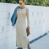 Clothing * | Mod -001 Dresses Kenji Long Sleeve Knit Midi Dress Oatmeal Final Sale