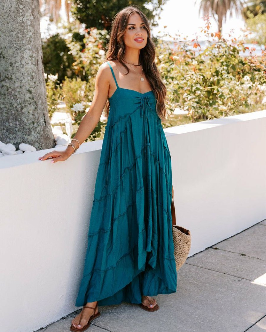 Clothing * | Love-003 Dresses Muriel Pocketed High Low Maxi Dress Teal