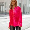 Clothing * | Aeom-001 Take Me To Miami Aella Satin Colorblock Twist Blouse Red Magenta Final Sale