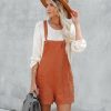 Clothing * | Miou-001 Northwest Cotton Linen Pocketed Romper Rust Rompers + Jumpsuits