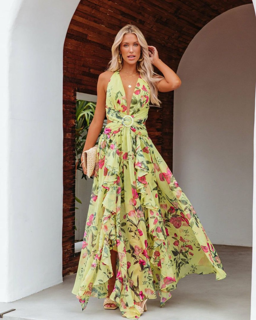 Clothing * | Olia-001 Special Event Paradise Bound Floral Cutout Maxi Dress