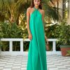 Clothing * | Tych-001 Atiana Satin Halter Maxi Dress Emerald Green