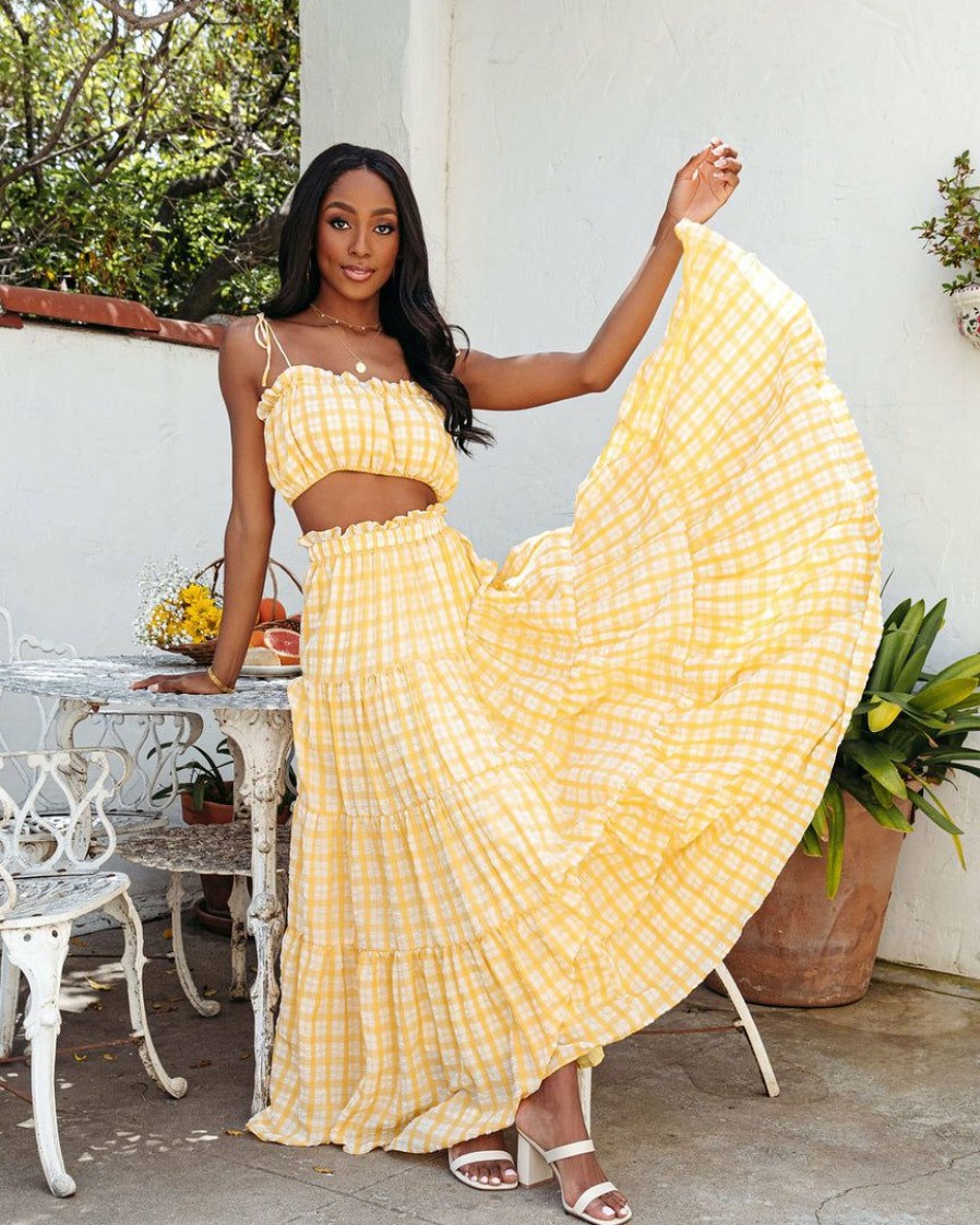 Clothing * | Mabl-001 Buttercup Gingham Maxi Skirt Yellow Final Sale