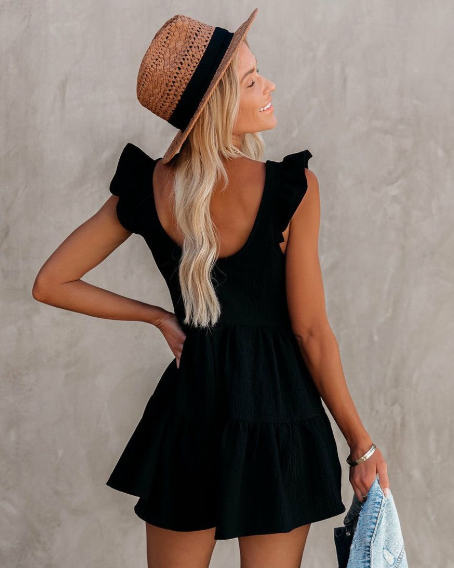 Clothing * | Very-001 My Oasis Pocketed Babydoll Romper Black