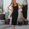 Clothing * | Mod -001 Roma Ribbed Knit Midi Dress Black Final Sale