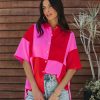 Clothing * | Entr-001 Tops Fenella Colorblock Button Down Top Red Combo Final Sale