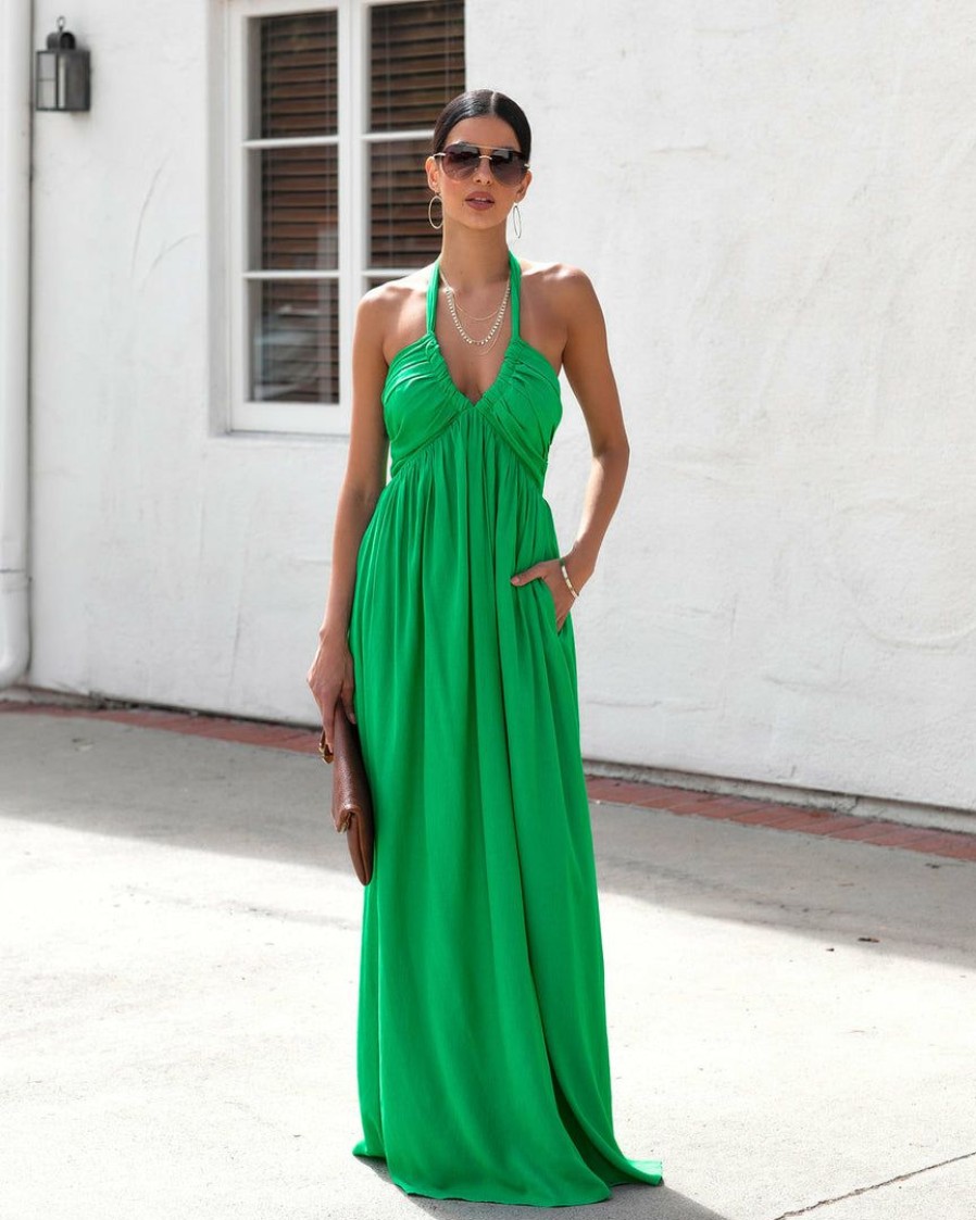 Clothing * | Must-001 Asteria Pocketed Halter Maxi Dress Kelly Green