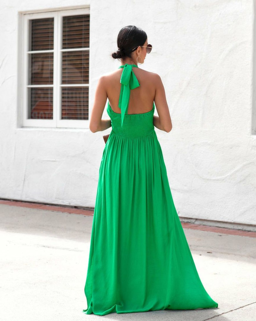 Clothing * | Must-001 Asteria Pocketed Halter Maxi Dress Kelly Green