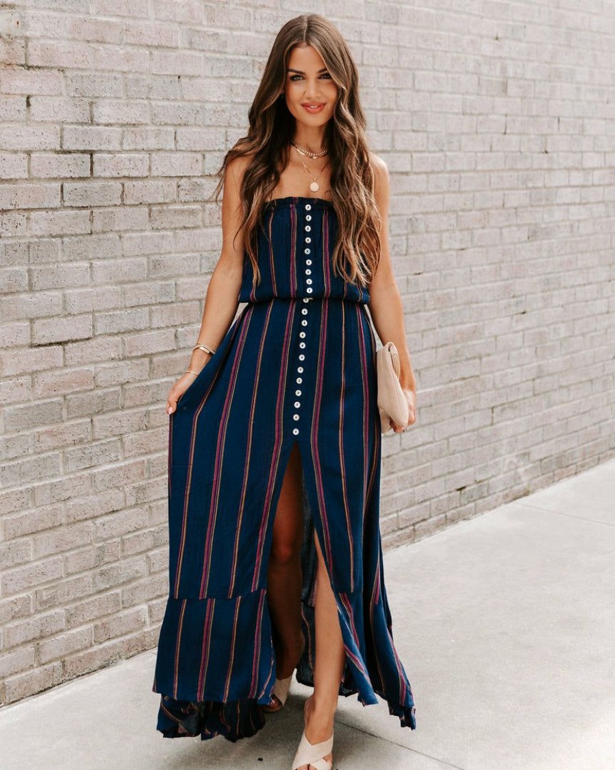 Clothing * | Elan-001 Jalisco Strapless Striped Maxi Dress Dresses