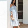 Clothing * | Blue-001 Just A Picnic Smocked Gingham Halter Midi Dress Final Sale