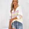 Clothing * | Dee-001 Sunny Daze Taste Of Summer Striped Knit Distressed Hooded Sweater