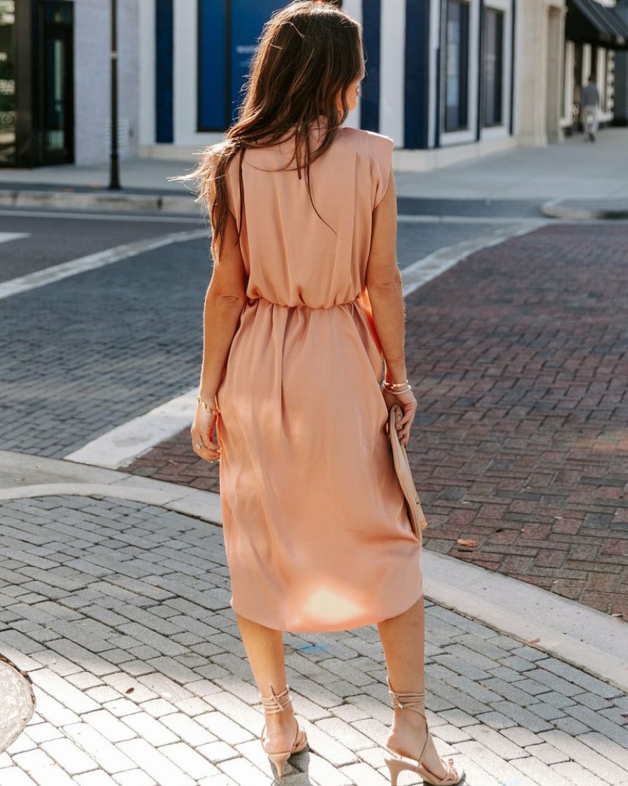 Clothing * | Entr-001 Soleia Satin Cowl Neck Midi Dress Dusty Peach