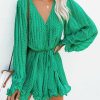 Clothing * | Endl-001 Viera Polka Dot Pleated Romper Green Take Me To Miami