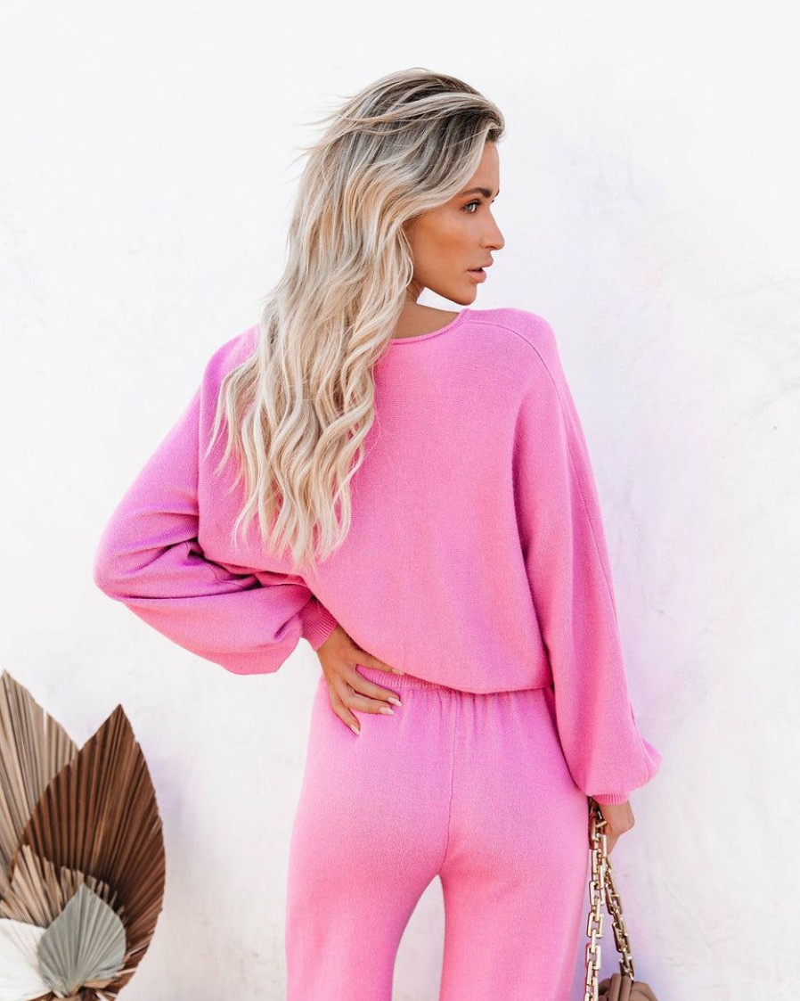 Clothing * | On T-001 Rexa Billowed Sleeve Knit Top Pink Loungewear