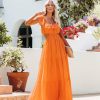 Clothing * | Salt-001 Special Event Nea Swiss Dot Off The Shoulder Cutout Maxi Dress Orange Final Sale