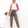 Clothing * | Tea-002 Bottoms Alix Cotton Blend Pocketed High Rise Tie Pants Olive Final Sale