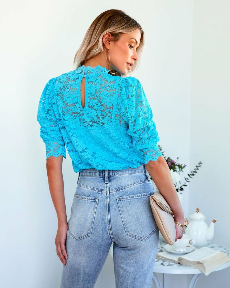 Clothing * | Aeom-001 Take Me To Miami Sparks Will Fly Lace Blouse Sky Final Sale