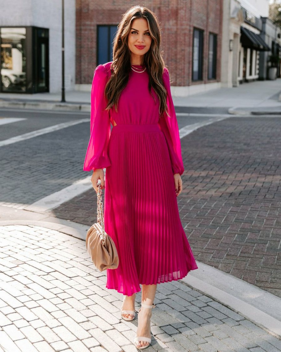 Clothing * | Salt-001 Laurie Pleated Cutout Midi Dress Magenta Final Sale