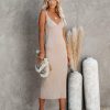 Clothing * | Mod -001 Melbourne Ribbed Knit Midi Dress Taupe Final Sale The Vacation Shop