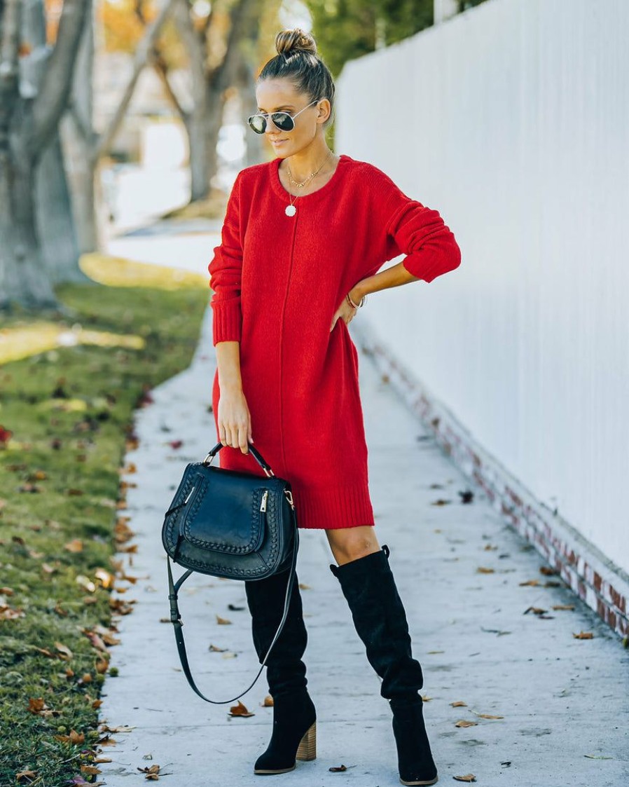 Clothing * | Newb-001 Smoky Mountain Sweater Dress Red Final Sale