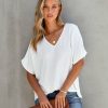 Clothing * | Entr-001 Cohen V-Neck Short Sleeve Blouse White