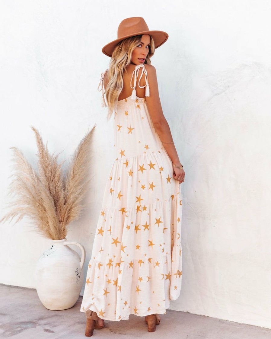 Clothing * | Stor-001 Watch The Stars Cotton Tiered Tassel Maxi Dress