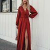 Clothing * | Acoa-001 Glitzy Night Satin Belted Maxi Dress Final Sale Dresses