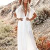 Clothing * | Flaw-001 Anika Pocketed Button Down Ruffle Maxi Dress Marshmallow Bride To Be