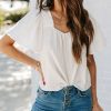 Clothing * | Entr-001 Ariana Cotton Square Neck Top Off White Tops