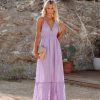 Clothing * | Enc-001 Evalyn Metallic Detailed Smocked Maxi Dress Light Purple Final Sale Bump Friendly