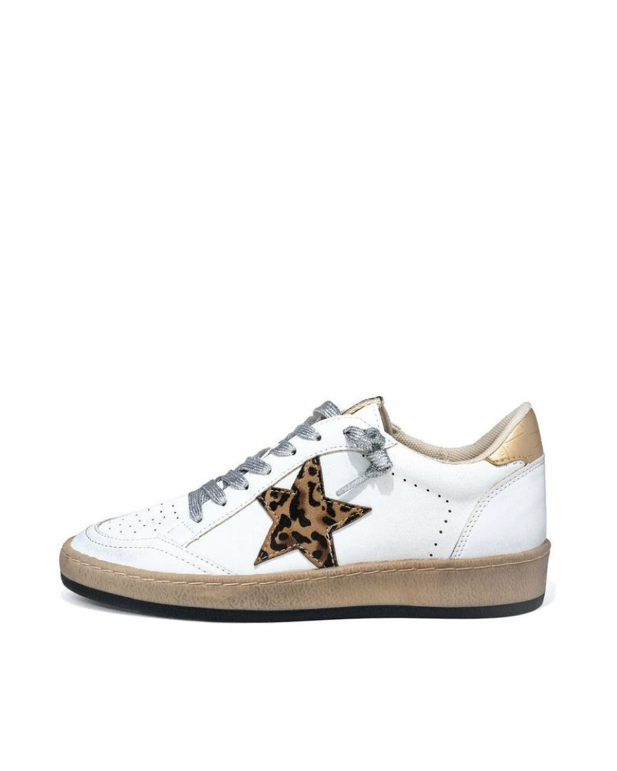 Shoes * | Shu -001 Paz Faux Leather Leopard Lace Up Sneaker White