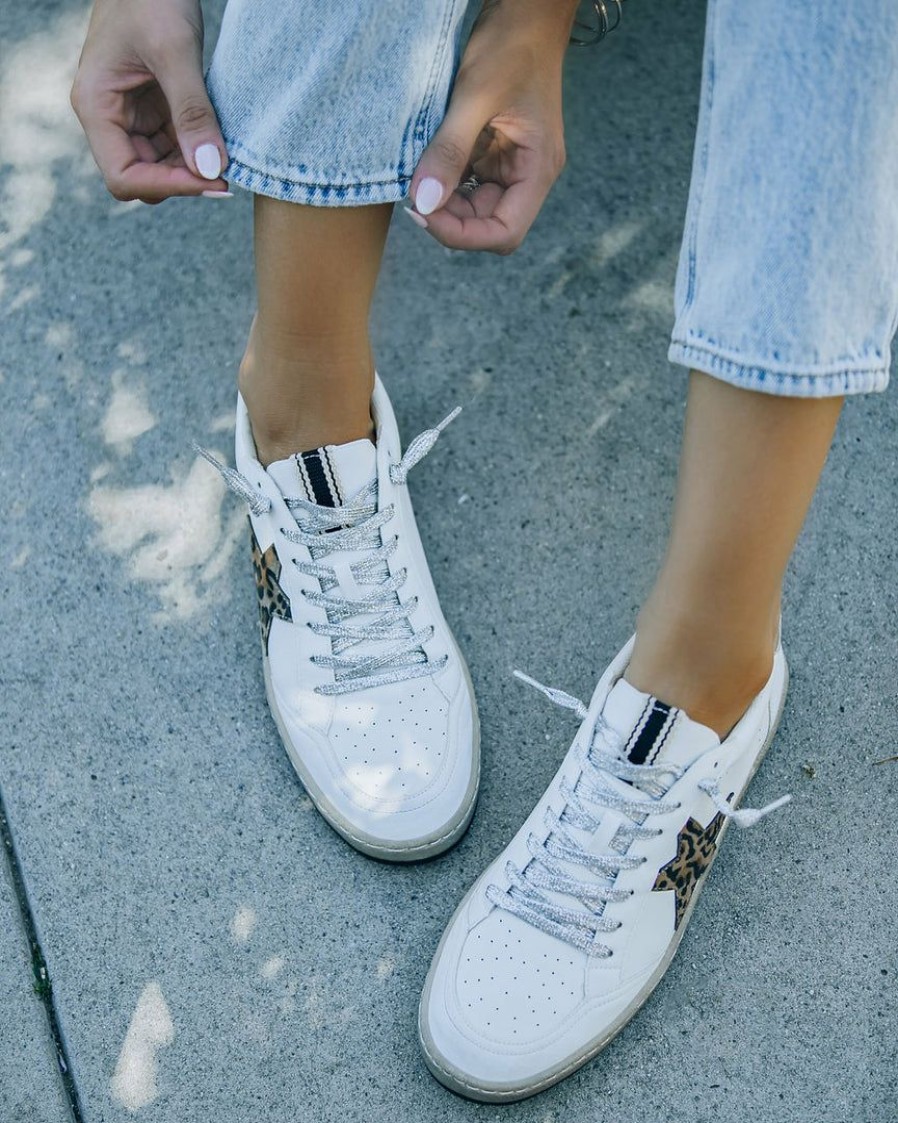 Shoes * | Shu -001 Paz Faux Leather Leopard Lace Up Sneaker White