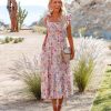 Clothing * | Oliv-001 Doria Cotton Pocketed Floral Tie Strap Midi Dress Blush Pink