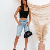 Clothing * | Tea-002 The Denim Shop Kadey High Rise Distressed Denim Bermuda Shorts Light Indigo Flash Sale