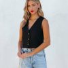 Clothing * | Endl-001 Date Night Out Priam Cropped Button Down Vest Black Final Sale