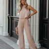 Clothing * | Tych-001 Rompers + Jumpsuits Fancied Pocketed Satin Jumpsuit Champagne