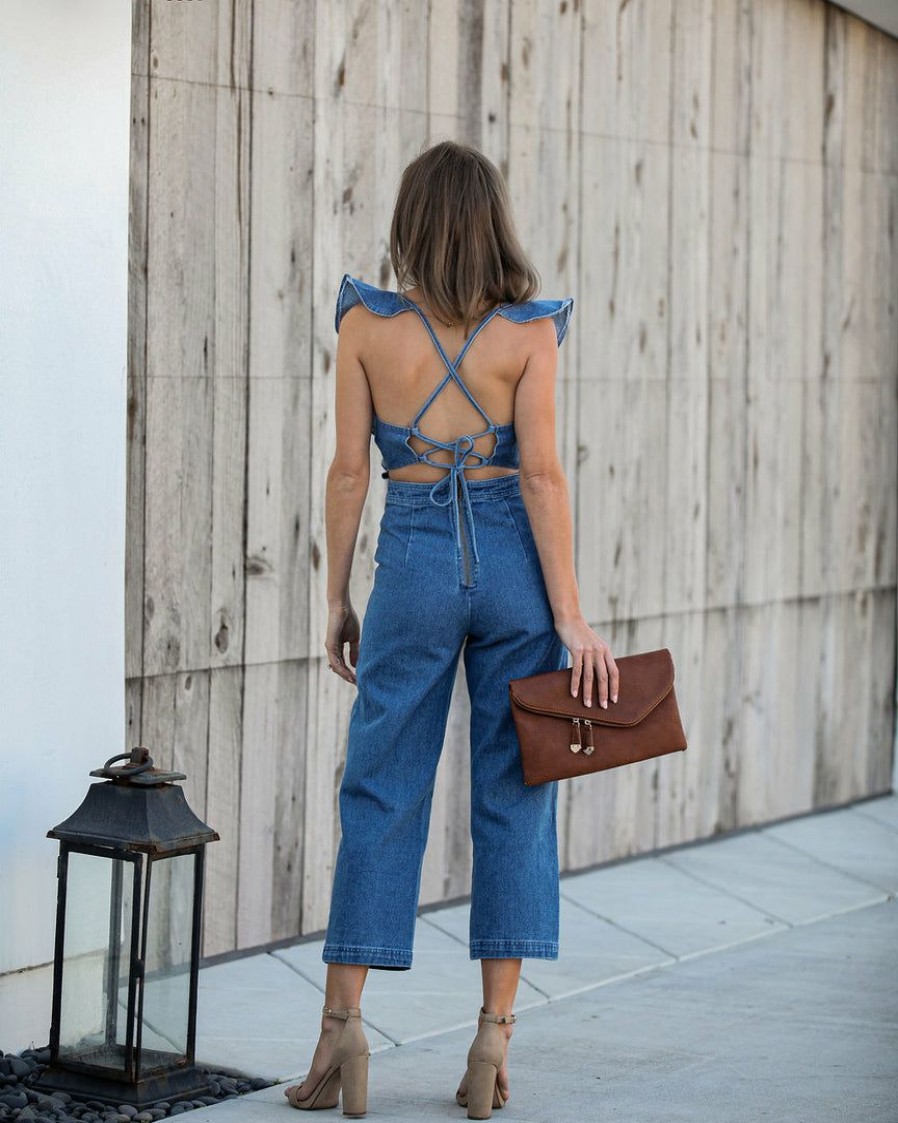 Clothing * | Suga-001 The Denim Shop Farrah Pocketed Denim Jumpsuit Final Sale