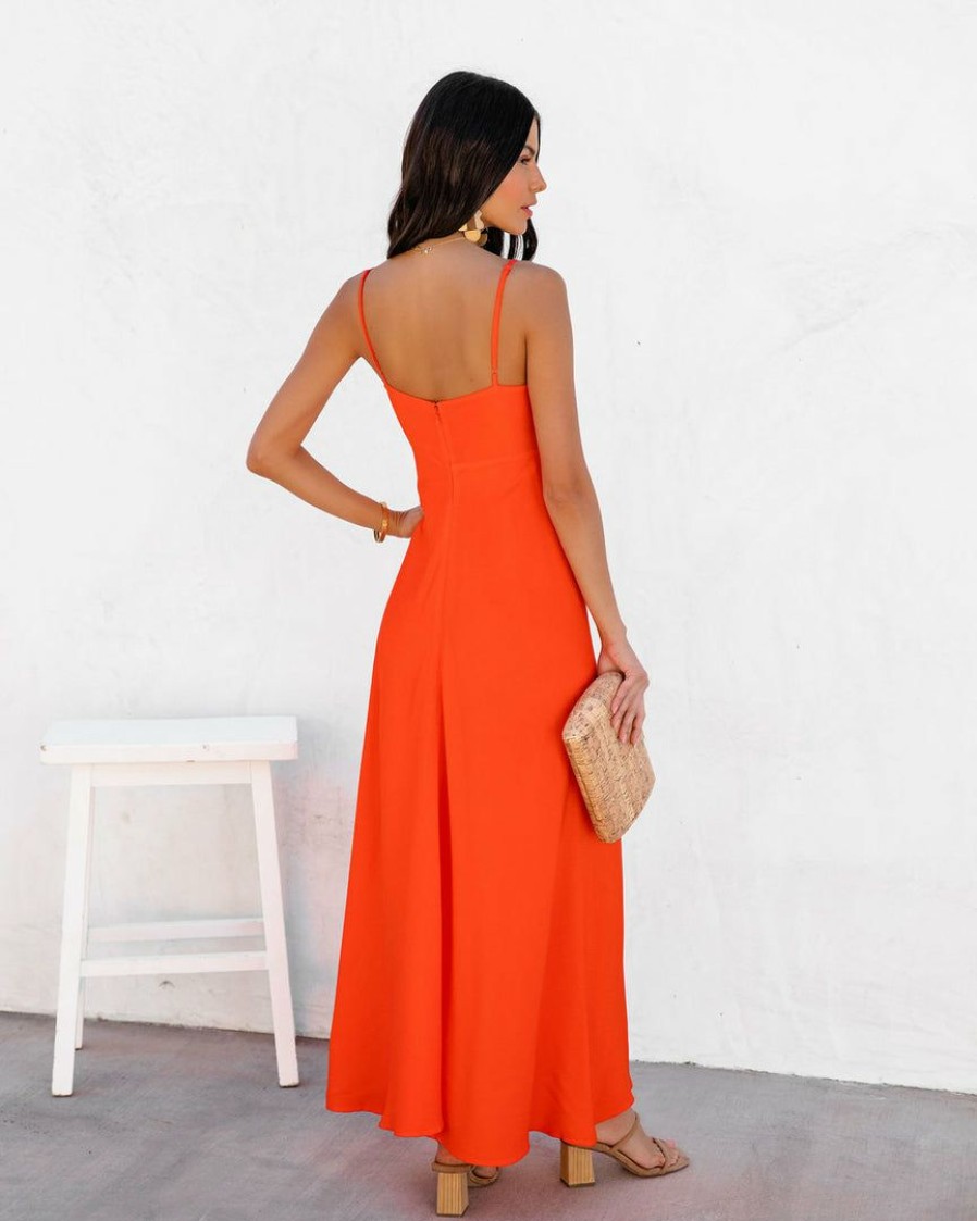 Clothing * | Oliv-001 Take Me To Miami Eladoria Front Tie Maxi Dress Red Orange Final Sale